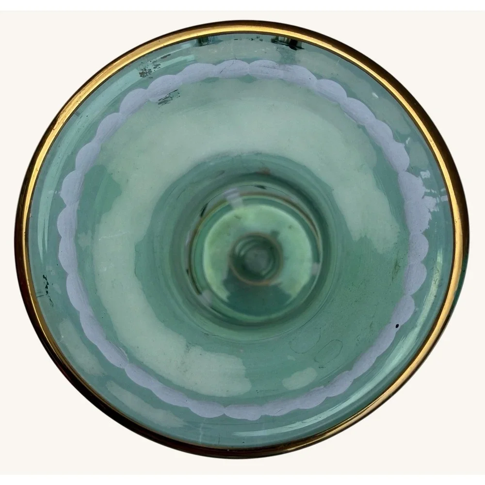 Vintage Royal Limited Emerald Green Glass Vase Hand Cut Etched Gold Rim 6 3/4